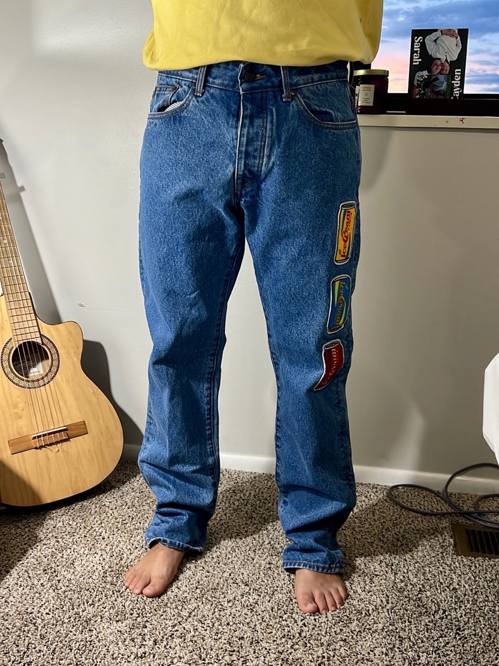 Icecream Relaxed Blue Denim Jeans with Colorful Patch Accents
